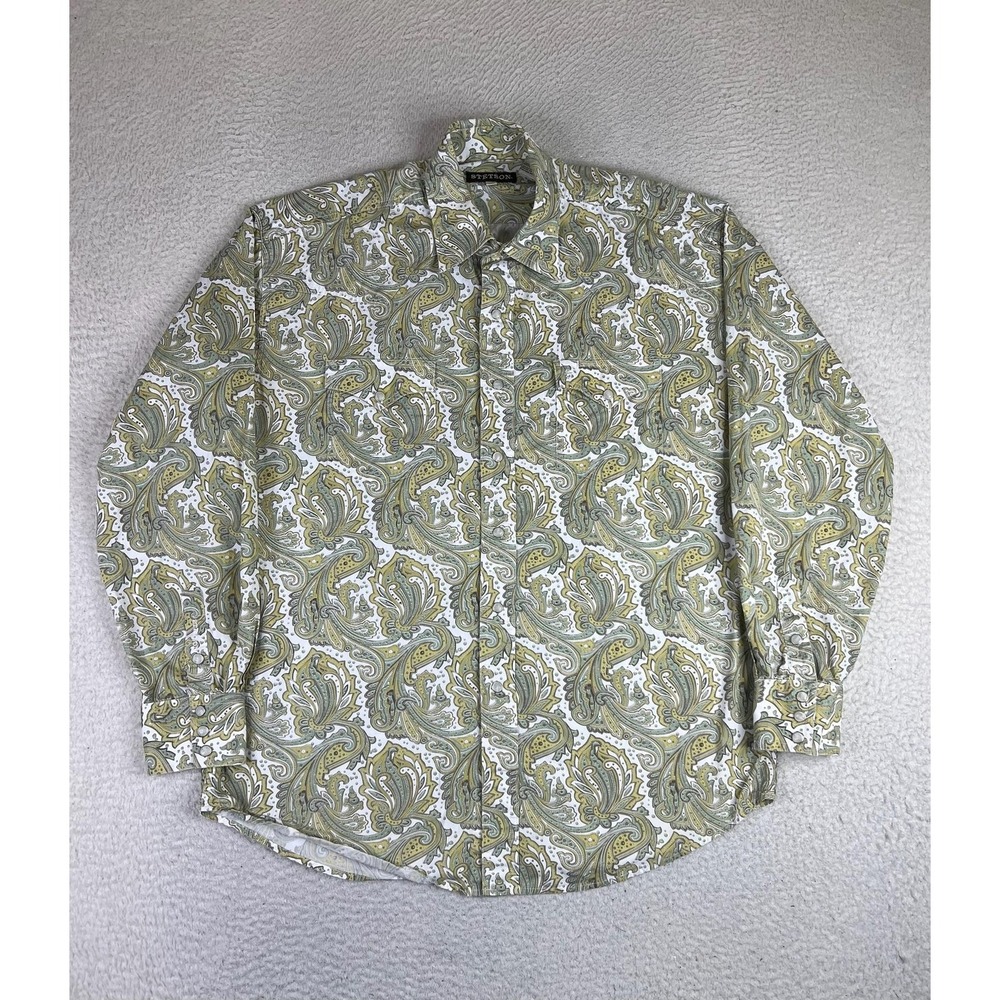 Stetson Mens Green Paisley Western Pearl Snap Shirt L 11-001-0425-0100YE Cotton
